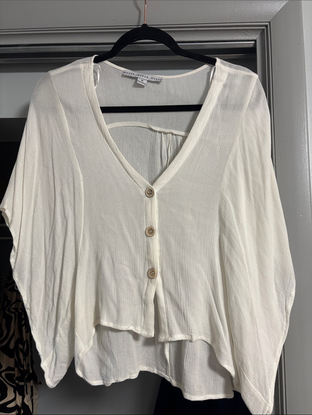 HYFVE Cream Button-Front V-Neck Top